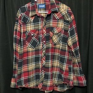 Wrangler Red Tan White Black Snap Button Flannel